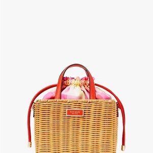 Kate Spade Wicker Tote with Pink and Red Details